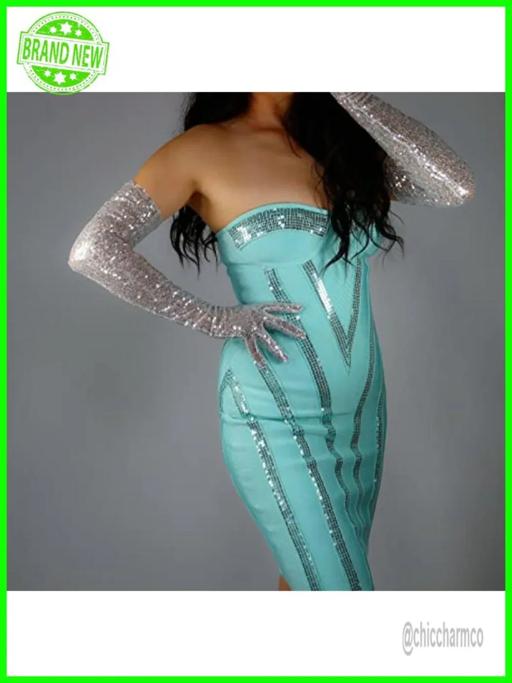 Sequin Long Gloves for Women Tulle Lace Mesh Semi Sheer Evening Party Glove